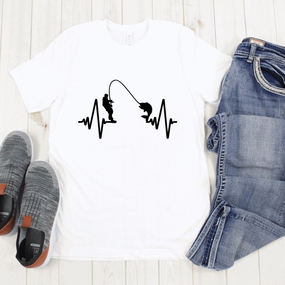 Fishing EKG Heatbeat Graphic Tshirt